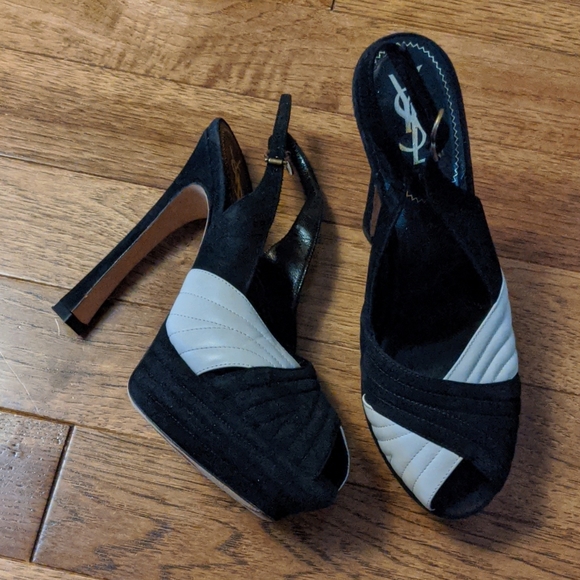 Yves Saint Laurent black white platform sandals Heels Shoes size 39,5 - Picture 1 of 6